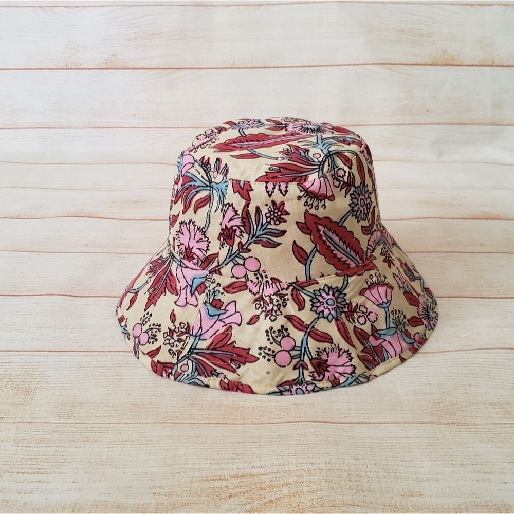 Hat Attack Floral Print Cotton Bucket Hat Pink One Size Summer Beach Reversible